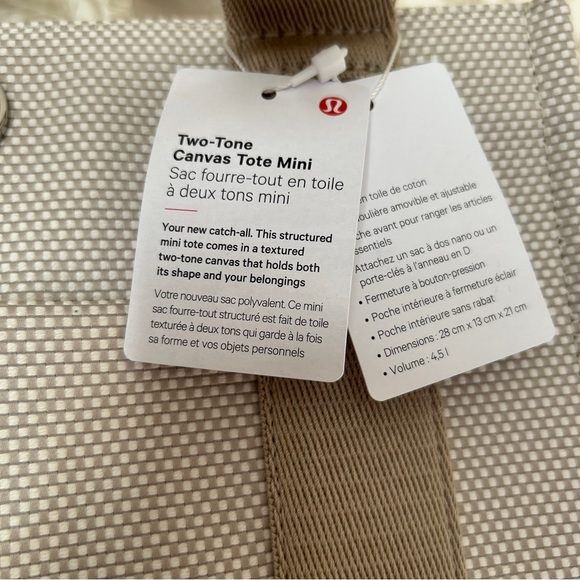 Lululemon Two-Tone Canvas Tote Mini Beige Tan NWT - Picture 4 of 6